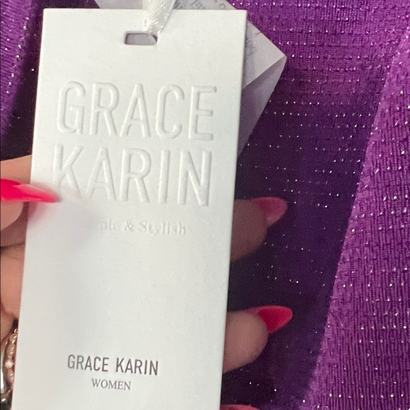 NWT- Grace Karin Elegant Purple Midi Dress - Picture 3 of 4